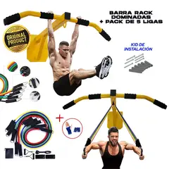 HOLGU - Rack Barra Dominadas + Ligas de Restencia x5 + Guantes