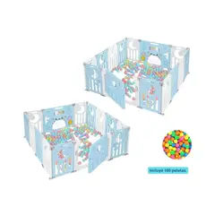 GENERICO - Combo Mellizo Corral de Juegos con Pelotas Celeste para Bebé