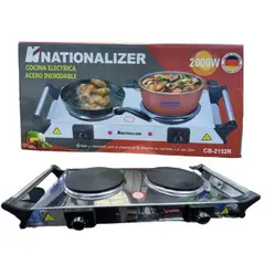 NATIONALIZER - COCINA ELECTRICA DE ACERO INOXIDABLE 2 HORNILLAS