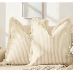 GENERICO - Cojín Martina beige rayas flecos crema