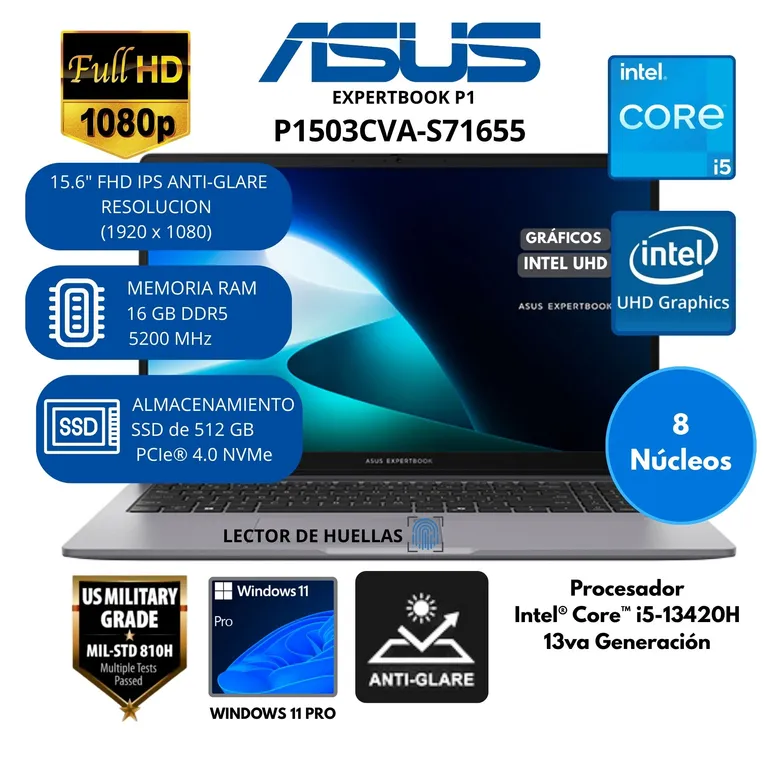 Laptop Expertbook P1 Intel Core i5 -Ram 16 GB SSD 512 GB 15.6” FHD TN Windows 11 PRO