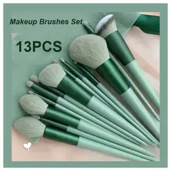GENERICO - Set de 13 Brochas de Maquillaje Profesionales Estuche Terciopelo VERDE
