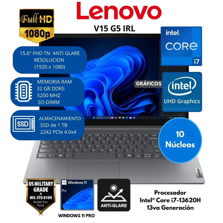 Laptop Intel Core i7 (V15 G5 IRL) RAM 32 GB SSD 1 TB 15.6" FHD TN Windows 11 PRO