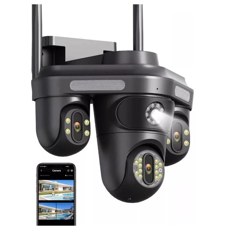 Camara de Seguridad y Vigilancia Exterior 3 Lentes Wifi PTZ
