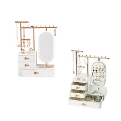 GENERICO - Organizador de Joyas Cosméticos porta aretes CON ESPEJO giratorio