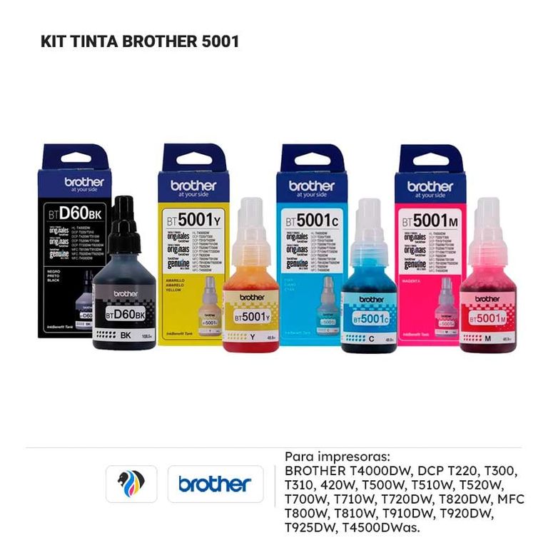 Tinta BT5001 - BTD60 Kit x4 Colores CMYBK original