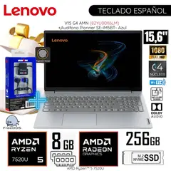 LENOVO - Laptop V15 G4 AMN AMD Ryzen 5-7520U 8GB RAM 256GB SSD 15.6" FHD 82YU00X6LM+ Audífono