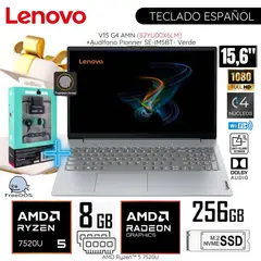 LENOVO - Laptop V15 G4 AMN AMD Ryzen 5-7520U 8GB RAM 256GB SSD 15.6" FHD 82YU00X6LM+ Audífono