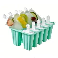 GENERICO - MOLDE DE SILICONA PARA PALETAS HELADOS CHUPETES 10 CAVIDADES VERDE