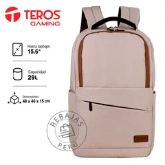 TEROS - Mochila TE-ACS9012BG Beige para Notebook hasta 16 con bolsillos