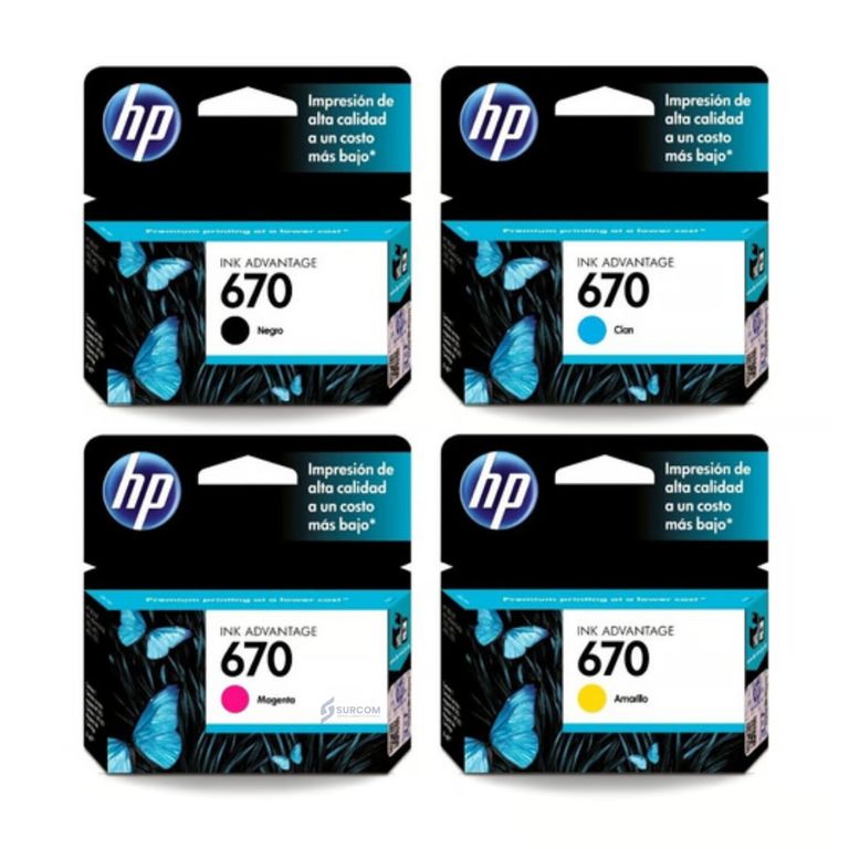 Kit Tinta 670 Cyan, Magenta, Amarillo, Negro