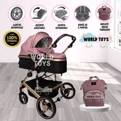 BEAUTIFUL - Coche Moisés de lujo con Mochila pañalera «MILAN LITE» Pink