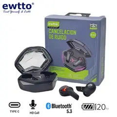 EWTTO - Audífono Inalámbrico con Bluetooth 5.3 y Cancelacion de Ruido