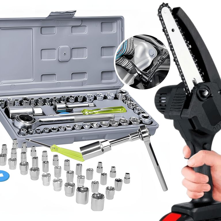 Dúo: Motosierra de 6'' y Set de Dados 40 Piezas