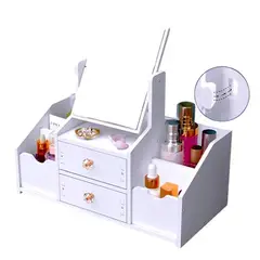 GENERICO - Organizador multiusos 2 cajones con espejo cuadrado color blanco