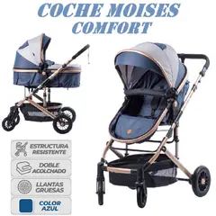 EBABY - Coche Moises Comfort Estructura Dorada con Amortiguacion -Az