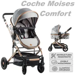EBABY - Coche Moises Comfort Estructura Dorada con Amortiguacion -GRIS