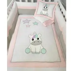 GENERICO - Set De Cuna - Diseño Bordado Unicornio bebe - Blanco