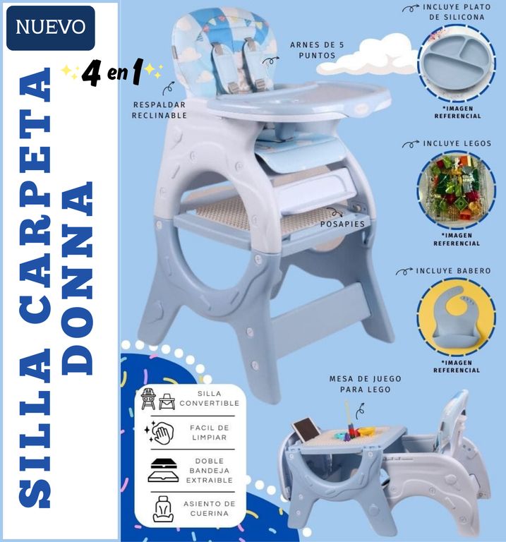 Silla de Comer para bebe Carpeta Donna 4 en 1 Celeste