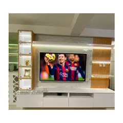 AMUEBLE - Centro de Entretenimiento panel de TV con luces Barcelona melamina