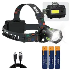 LIDIMI - Linterna de Cabeza LED 1200 Lumenes 3 baterias con Zoom y luz trasera Blanca y roja
