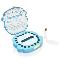 GENERICO - CAJA CELESTE DE MADERA PARA DIENTES DE BEBÉ