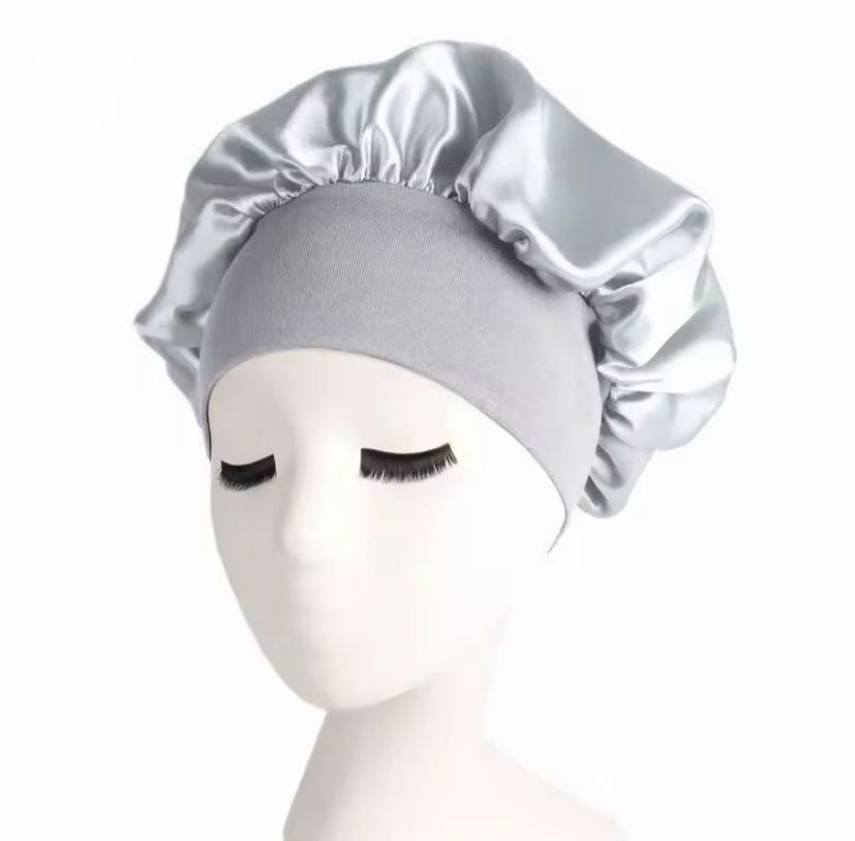 GORRO DE SATIN PARA DORMIR CABELLO LISO Y RIZADO GRIS