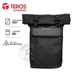 TEROS - Mochila Gamer TE-ACS9018BK Negro 16 Cierre Enrollable 36L