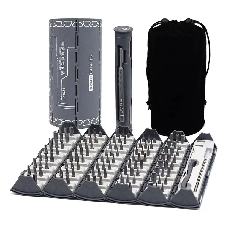 Kit de Destornilladores de Precisión 128 en 1 con Mango Magnético
