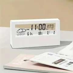 MEGIMPERU - Reloj Despertador Digital Transparente con Termómetro e Higrómetro