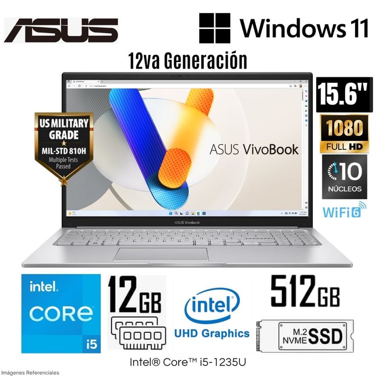 Laptop Vivabook X1504ZA-NJ1056W Intel Core i5-1235U 12GB RAM 512GB SSD 15.6 pulg. FHD