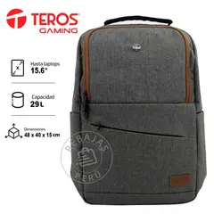 TEROS - Mochila Gris 16 con múltiples bolsillos y tira carry-on