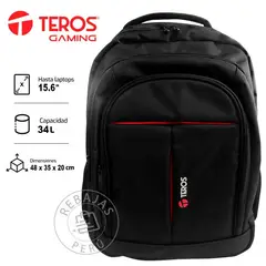 TEROS - Mochila Work 16 organizadores acolchada con ribetes rojos