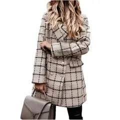 GIOIO - Chaqueta mujer estilo europeo estampada larga con cuello casual entallada