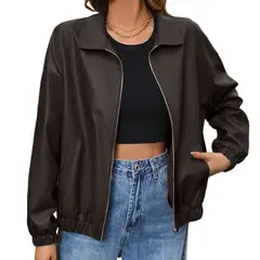 GIOIO - Chaqueta Mujer Piel PU Solapa Manga Larga Estilo Motera Casual