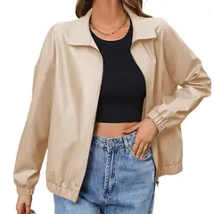 GIOIO - Chaqueta Mujer Piel PU Solapa Manga Larga Estilo Motera Casual