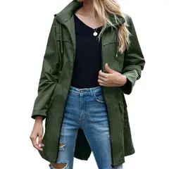 GIOIO - Chaqueta impermeable mujer con capucha y cinturon para montaña casual