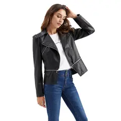 GIOIO - Chaqueta mujer de PU con bajo desmontable elegante casual