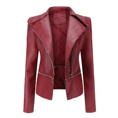 GIOIO - Chaqueta mujer de PU con bajo desmontable elegante casual