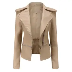 GIOIO - Chaqueta mujer de PU con bajo desmontable elegante casual