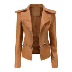 GIOIO - Chaqueta mujer de PU con bajo desmontable elegante casual