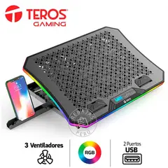 TEROS - Cooler 19", 3 ventiladores, RGB, pantalla LCD y altura ajustable