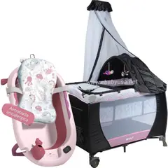 EBABY - Cuna Corral SALLY + Tina Plegable CAM ROSA CON PLOMO 716-B