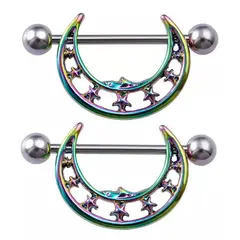 GENERICO - Piercing pezón nipple luna y estrellas multicolor
