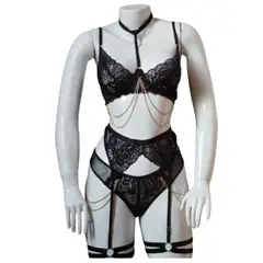 GENERICO - LENCERIA SEXY TRANSPARENTE BRALETTE CON CADENA TALLAS S-M-L