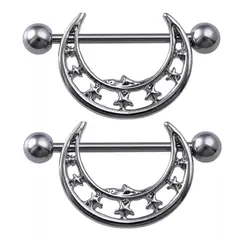 GENERICO - Piercing pezón nipple luna y estrellas plateado