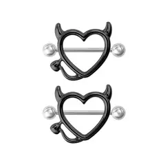 GENERICO - Piercing pezón nipple corazón diablito negro