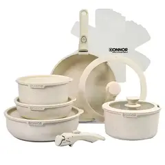 GENERICO - JUEGO DE OLLAS ANTIADHERENTE BLANCO DE 17 PIEZAS MANGO EXTRAIBLE