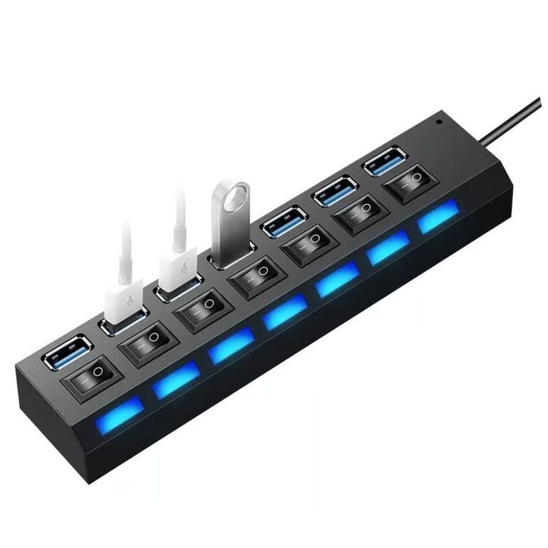 HUB Multipuerto USB con 7 Puertos Con Interruptor Independiente 480Mbp