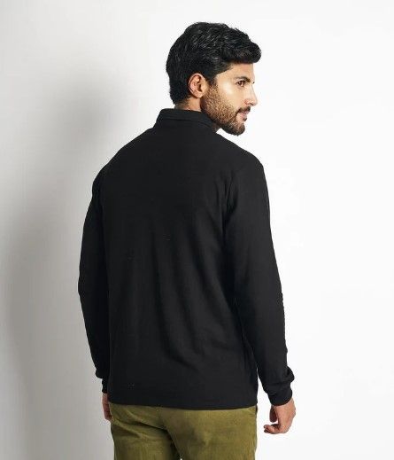 POLO CUELLO CAMISERO MANGA LARGA PIQUE PARA HOMBRE NEGRO